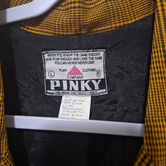 90s Vintage Yellow & Black Plaid Blazer by Pinky Play Clothing Company Size L - Picture 7 of 8